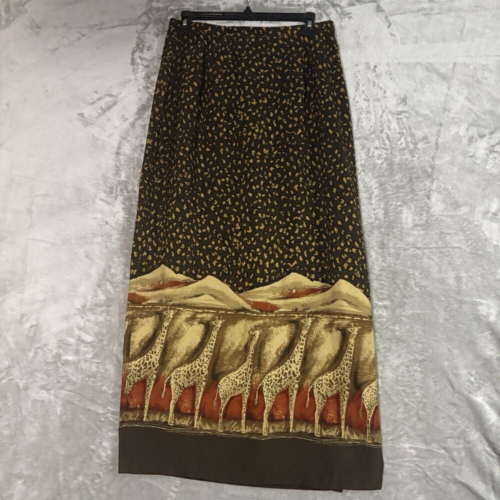 VTG 90s Intriguing Threads Giraffe Safari Maxi Skirt Size 12 Whimsigoth Print